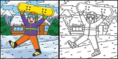 Snowboarding Boy Raising a Snowboard Illustration vector