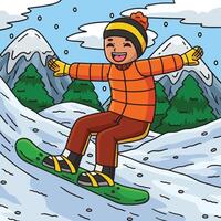 Snowboarding Boy Gliding with Snowboard Colored vector