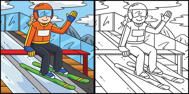 Female Ski Jumper Top Curve Coloring Illustration
