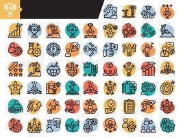 Success and achievement outline color icons set.Containing achievement, successful, strategy, winner, teamwork, goal, brainstorm. set vector