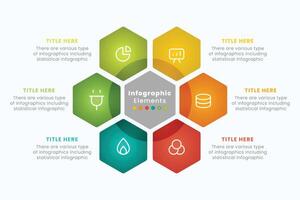 Business circle chart infographic design template with 6 options for presentations, reports, banners, and planning. vector