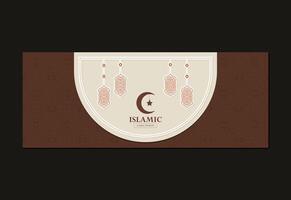 Elegant Decorative Islamic Card Design with Crescent Moon and Lanterns vector