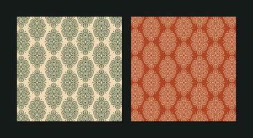 Floral Seamless Damask Pattern Texture Background in Green and Brown vector