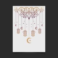 Elegant Ornamental Islamic Pattern with Crescent Moon and Lantern Decoration Background vector