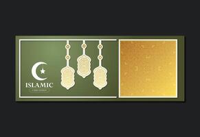 Elegant Islamic Lanterns and Geometric Pattern Background for Card Design vector