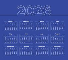 Elegant 2026 wall calendar blue template of full page design. 2026 Calendar Overview vector
