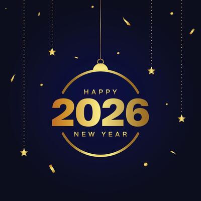 Luxury golden 2026 new year greeting banner in hanging style