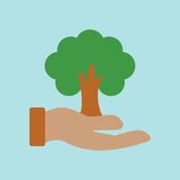 Sprouting tree from hand with vibrant hues presents an inspiring and uplifting green icon. vector