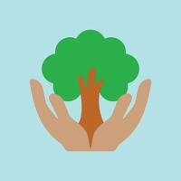 Tree in gradient greens with hand detail forms a hopeful and harmonious eco icon. vector