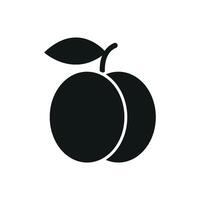 Peach in solid silhouette with simple leaf builds a bold and timeless fruit icon. vector