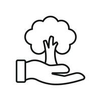 Tree growing from hand with outlined lines creates a caring and eco-conscious icon. vector
