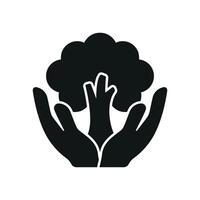 Hand supporting a tree in glyph style builds a powerful and symbolic growth icon. vector