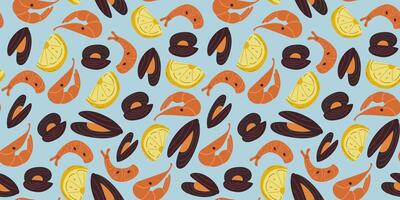 Colorful seafood and lemon pattern background vector