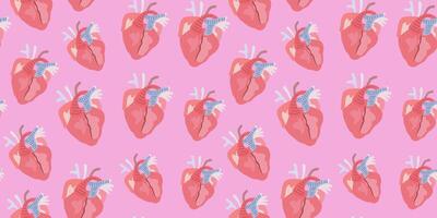 Seamless pattern with cartoon flat human internal organs. Human heart. Inner body parts. background for wrapping and gift paper, print, textile, wallpaper vector