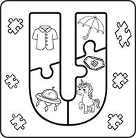 Letter U Puzzle Alphabet with Objects kids coloring books for kids vector