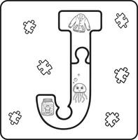 Letter J Puzzle Alphabet with Objects kids coloring books for kids vector