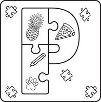 Letter P Puzzle Alphabet with Objects kids coloring books for kids vector