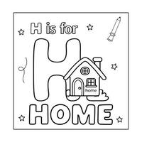 H alphabet with objects Coloring Page for Kids vector