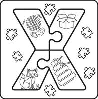 Letter X Puzzle Alphabet with Objects kids coloring books for kids vector