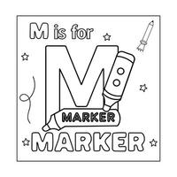 M alphabet with objects Coloring Page for Kids vector