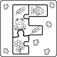 Letter F Puzzle Alphabet with Objects kids coloring books for kids vector