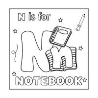 NL alphabet with objects Coloring Page for Kids vector
