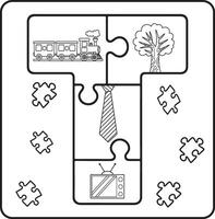 Letter T Puzzle Alphabet with Objects kids coloring books for kids vector