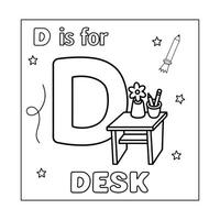 D alphabet with objects Coloring Page for Kids vector
