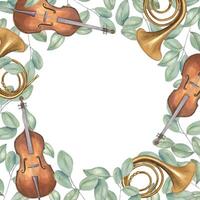 Musical instruments with green leaves vector