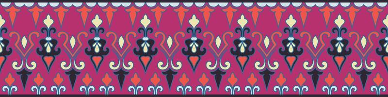 Pink fabric border, decorative border for carpet, ethnic tribal abstract pattern vector