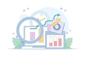 graphical analysis concept. the process of collecting data as it becomes available and analyzing it. data being analyzed. data processing for analysis. flat design illustrations. vector