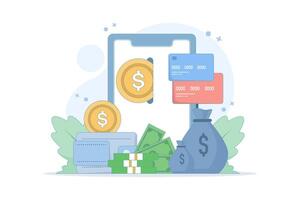 The concept of an electronic wallet or e-wallet. Safe storage of money. Virtual bank electronic wallet. Storing money in digital form. Financial transactions using a smartphone. vector