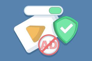 Concept of protection from harmful videos. Ad blocking, pop-up ad blocker. ad filtering tool. protective symbols and videos. anti-pop-up. safe viewing. flat design in the background. vector