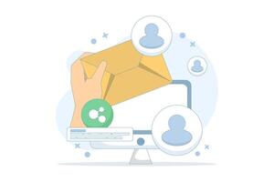 Email marketing strategy concept. subscribe to newsletters or send online promotions to attract customers to the website, communication and advertising. flat style design on the background. vector