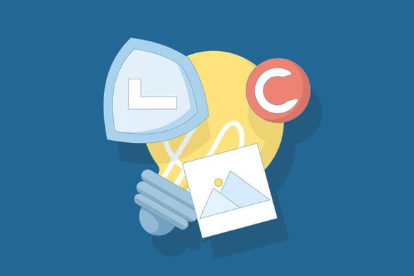 copyright protection concept. Copyright is protected by law, protecting artwork or content. trademark intellectual property rights protection. registered legally protected. flat design.