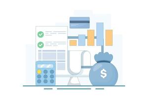 Business Income Concept, Financial Growth, Cash Flow Statement. Financial Growth and Investment. Chart with Up Arrow. Successful Development. Flat design illustration on background. vector
