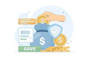 saving and investment concept. saving money creatively, financially, wealth, or rich. saving money digitally. finance and technology. deposit and addition. flat style design on background. vector