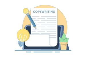 copywriter and creative worker concept. writer, journalist, blogger. creative writer and content creator. content creator. jobs and professions. flat cartoon style design illustration. vector