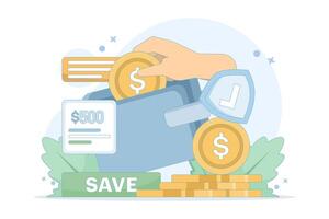 saving and investment concept. saving money creatively, financially, wealth, or rich. saving money digitally. finance and technology. deposit and addition. flat style design illustration. vector