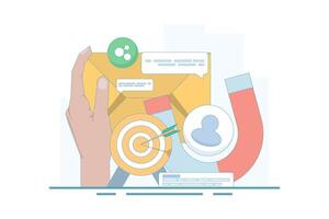 Email marketing strategy concept. subscribe to newsletters or send online promotions to attract customers to the website, communication and advertising. flat style design illustration. vector