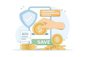 saving and investment concept. saving money creatively, financially, wealth, or rich. saving money digitally. finance and technology. deposit and addition. flat style design illustration on background vector