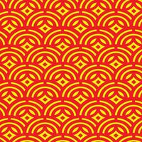 Seamless oriental Chinese pattern with red and yellow arcs and diamond shapes in traditional festive background design vector