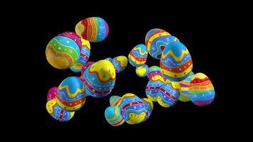 Group of Easter eggs with colored stripes floating and rotating against a background with alpha channel. 3D Animation video
