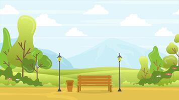 A park bench and lamp post in the middle of a field video