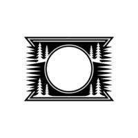 Minimalist Forest Badge Template Circle Frame with Trees, Black White vector