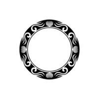 Ornate Black White Circular Frame with Seashells, Minimalist vector