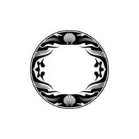 Elegant Seashell Frame in Black and White, Decorative Circular vector