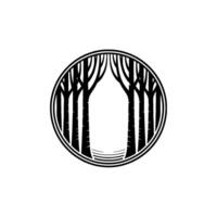 Minimalist Forest Silhouette Circle Frame Black Trees on White vector