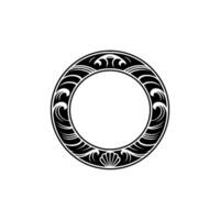 Decorative Circular Frame with Wave and Shell Motifs, Black on White vector