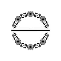 Elegant Black Floral Wreath Frame with Horizontal Bar vector